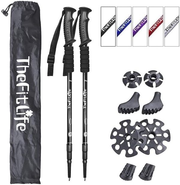 TheFitLife Nordic Walking Trekking Poles - 2 Sticks with Anti-Shock and Quick Lock System, Telescopic, Collapsible, Ultralight for Hiking, Camping, Mountaining, Backpacking, Walking, Trekking
