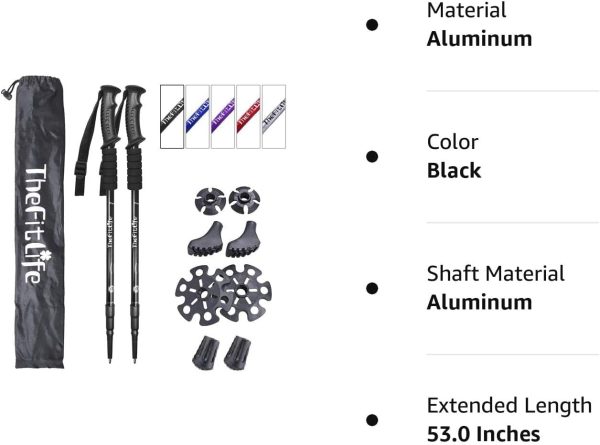 TheFitLife Nordic Walking Trekking Poles - 2 Sticks with Anti-Shock and Quick Lock System, Telescopic, Collapsible, Ultralight for Hiking, Camping, Mountaining, Backpacking, Walking, Trekking - Image 8