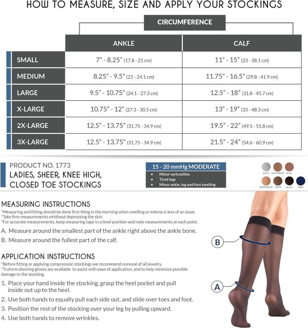 Truform Sheer Compression Stockings, 15-20 mmHg, Women's Knee High Length, 20 Denier, Nude, Medium - Image 2